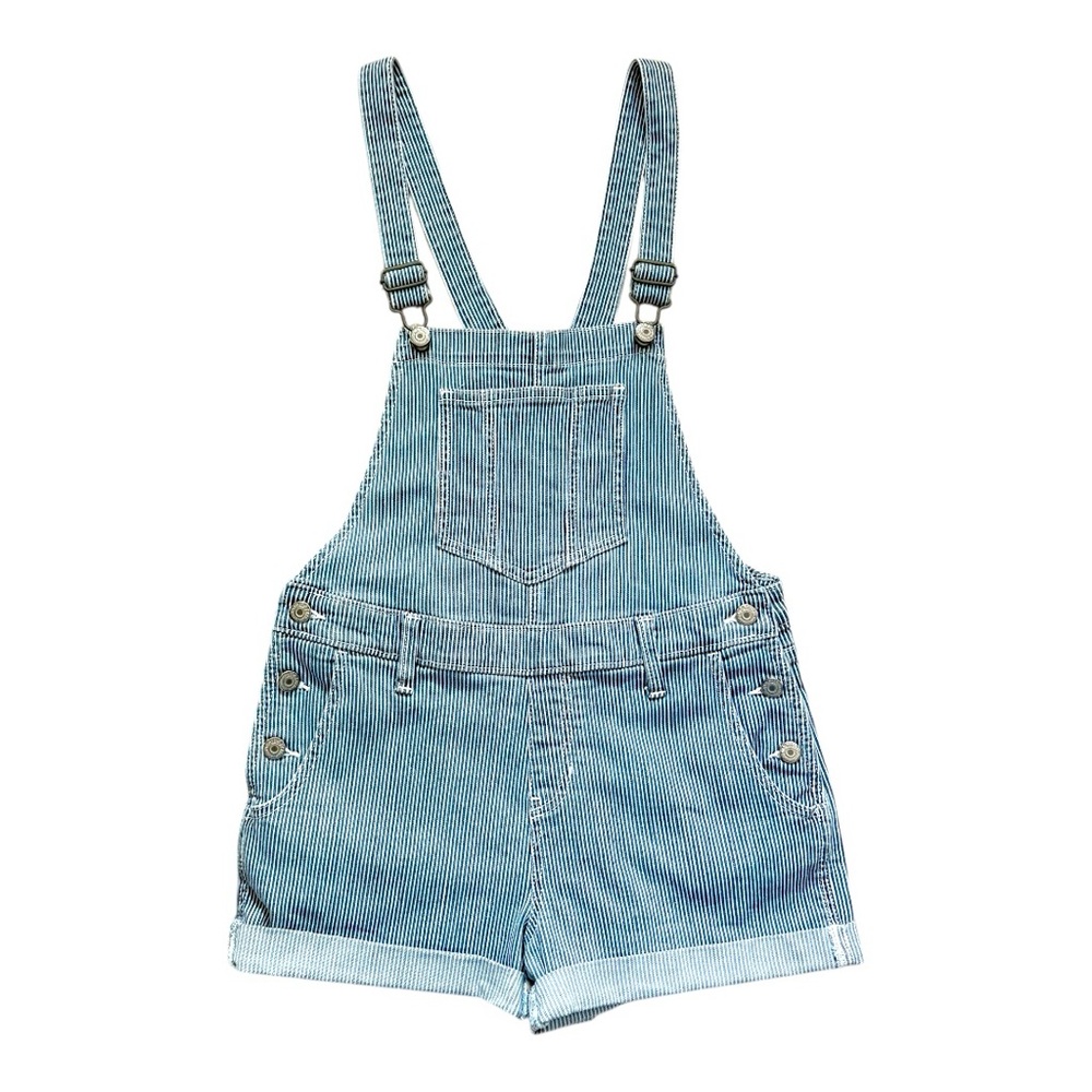 Old Navy Women’s Blue Railroad Stripe Denim Cuffed Shortalls Size Small